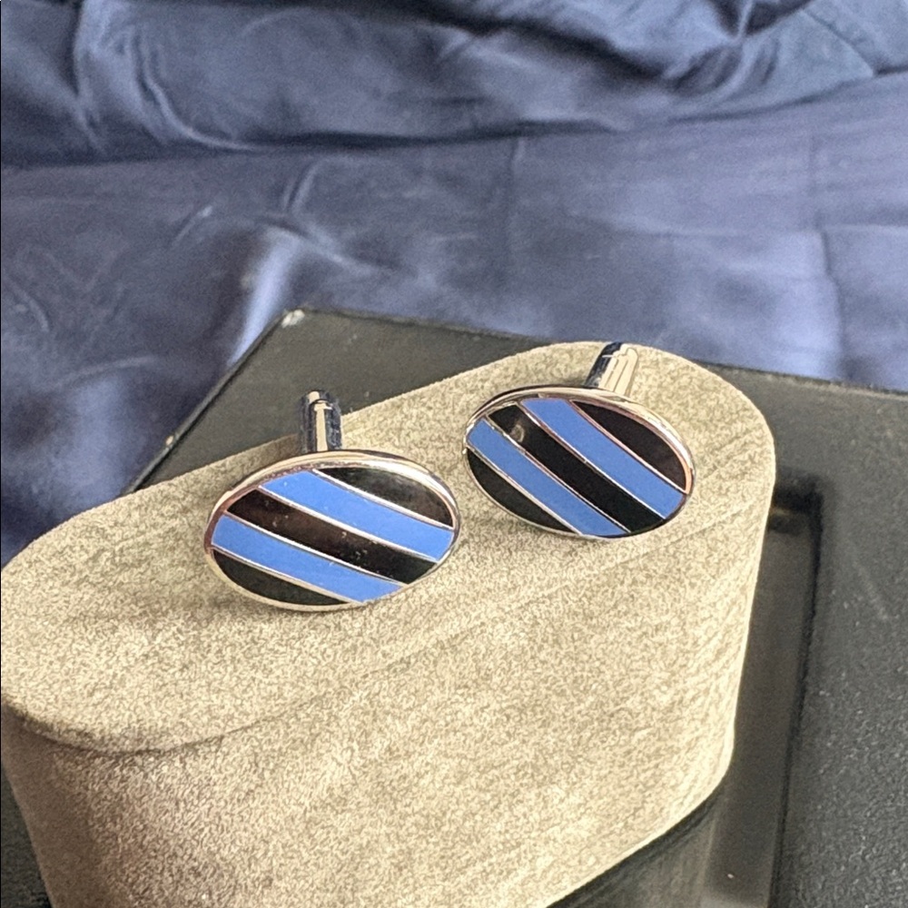 Stylish Blue and Black Striped Cufflinks